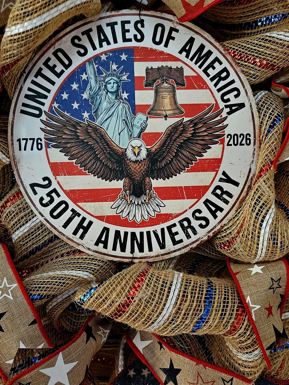 Patriotic 250th Anniversary Wreath - Red, White & Blue